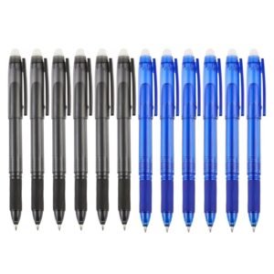 PAQUETE DE 12 BOLIGRAFOS DE TINTA DE GEL BORRABLES DE COLOR AZUL Y NEGRO